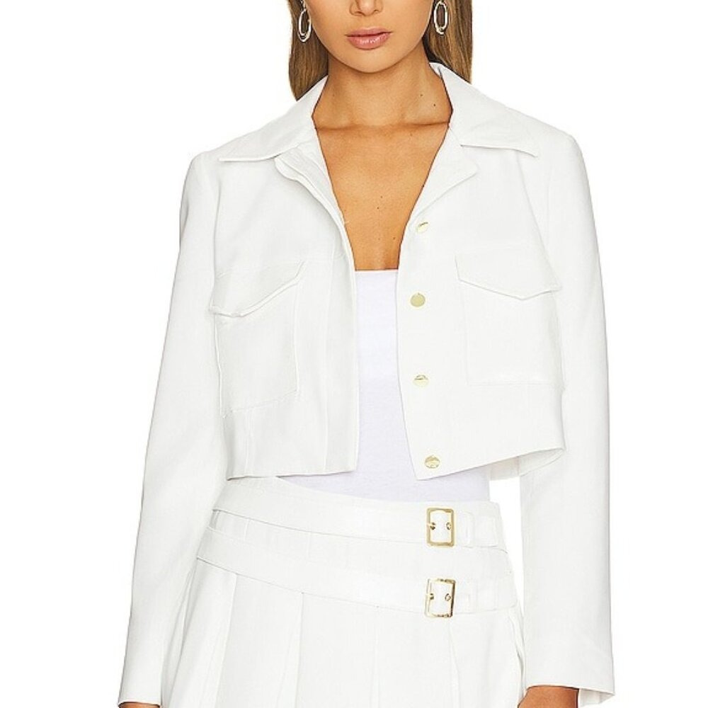 Amanda Uprichard x REVOLVE Sanders Jacket in Ivory white leather crop blazer